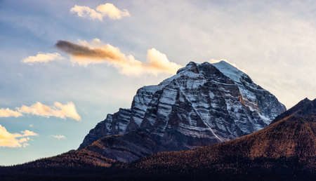 Canadian Rocky Mountain Landscape. Fall Season Sunset Sky. Lake Louise, Banff National Park, Alberta, Canada.の写真素材