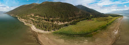 Aerial Panoramic View of a beautiful lake in Canadian Nature Landscape. East Kootenay, British Columbia, Canada.の写真素材