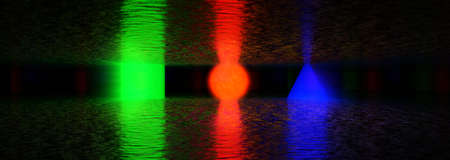 Abstract 3d Rendering background. Simple Glowing Shapes with water reflections. Dark Digital Artの写真素材