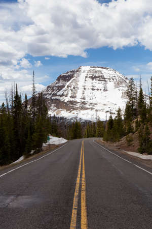 Scenic Road, Snowy Mountain and Trees. Spring Season. Hayden Pass, Utah. United States. Nature...