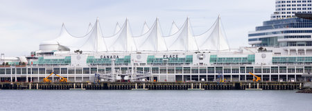 Downtown Vancouver, British Columbia, Canada - May 7, 2022: Canada Place in Coal Harbour. Modern Urban City Landmark.のeditorial素材