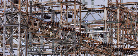 Industrial Site Electrial Station in Burnaby, Vancouver, BC, Canada. Panoramic Background