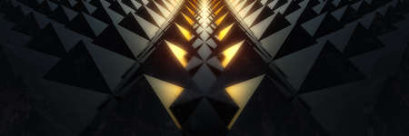 Dark abstract Sci Fi Triangle background. Glowing Light Rays. 3d Rendering