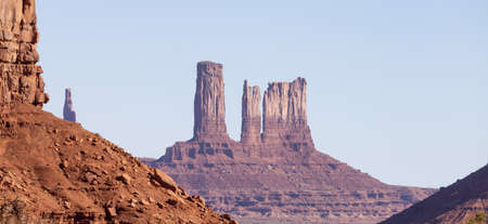 Desert Rocky Mountain American Landscape. Morning Sunny Sunrise Sky. Oljato-Monument Valley, Utah, United States. Nature Backgroundの写真素材