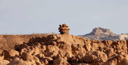 Red Rock Formations and Hoodoos in the Desert at Sunrise. Spring Season. Goblin Valley State Park....