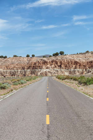Scenic Road in the desert of American Nature Landscape. Cathedral Gorge State Park, Panaca, Nevada, United States of America.の写真素材