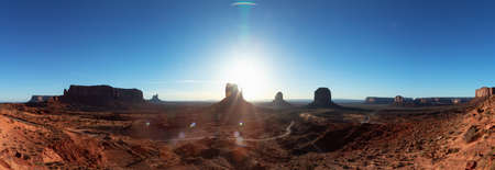 Desert Rocky Mountain American Landscape. Sunny Morning Sunrise. Oljato-Monument Valley, Utah,...