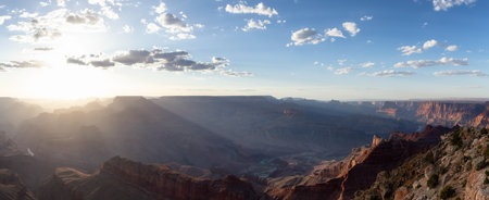 Desert Rocky Mountain American Landscape. Cloudy Sunny Sky. Grand Canyon National Park, Arizona, United States. Nature Background Panoramaの写真素材