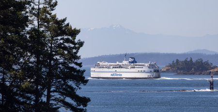 Gulf Islands, British Columbia, Canada - July 14, 2022: BC Ferries Passing By the islands on the West Coast of Pacific Ocean.のeditorial素材