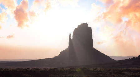 Desert Rocky Mountain American Landscape. Morning Sunny Sunrise Sky Art Render. Oljato-Monument Valley, Utah, United States. Nature Backgroundの写真素材