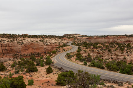 Scenic Road surrounded by Red Rock Mountains in the Desert. Spring Season. Canyonlands National...