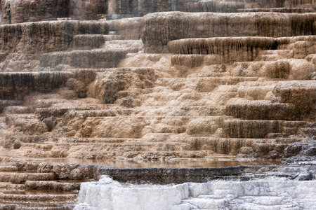 Hot Spring Landscape with colorful ground formation. Mammoth Hot Springs, Yellowstone National Park, Wyoming, United States. Nature Background.の写真素材