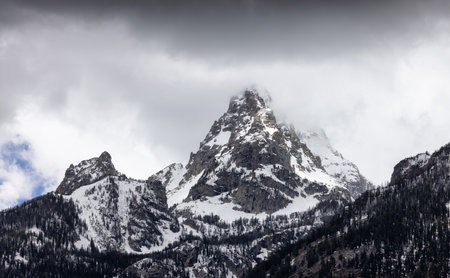 Snow Covered Mountains in American Landscape. Spring Season. Grand Teton National Park. Wyoming,...