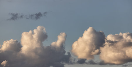 Puff Clouds in the Sky during sunset. Zoom in. Cloudscape Background. British Columbia, Canada.の写真素材