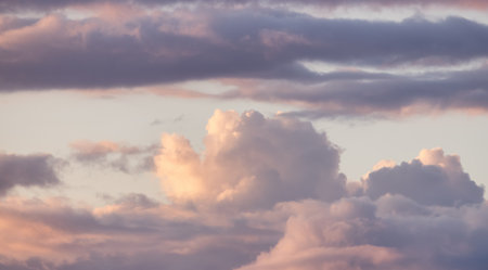 Puff Clouds in the Sky during sunset. Zoom in. Cloudscape Background. British Columbia, Canada.