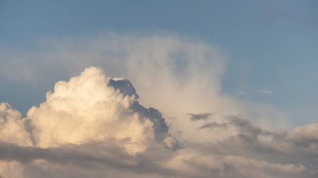 Puff Clouds in the Sky during sunset. Zoom in. Cloudscape Background. British Columbia, Canada.の写真素材