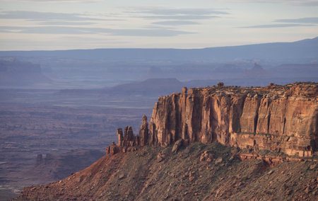 Scenic American Landscape and Red Rock Mountains in Desert Canyon. Spring Season. Canyonlands National Park. Utah, United States. Nature Background. Sunriseの写真素材