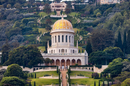 Bahai Gardens in Haifa, Israel. Morning Sunrise. Tourist Attraction.の写真素材