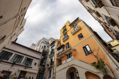 Old Urban Streets in a Downtown city of Salerno, Italy. Sunny and Cloudy Day.の写真素材