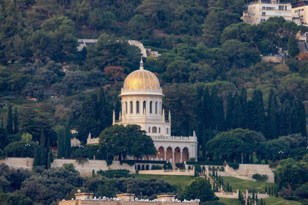 Bahai Gardens in Haifa, Israel. Morning Sunrise. Tourist Attraction.の写真素材