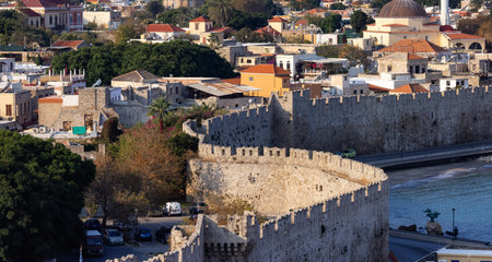 Historic Old Town in City on the Mediterranean Sea, Rhodes, Greece.の写真素材