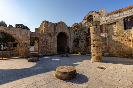 Ruines in the historic Old Town of Rhodes, Greece. Sunny Morning.の写真素材