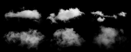 White Cloud Isolated on Black Background. Good for Atmosphere Creation and Composition. Collection Setの写真素材