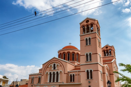 Greek Orthodox Church in Limassol, Cyprus. Cloudy Sunny Day.の写真素材