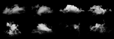 White Cloud Isolated on Black Background. Good for Atmosphere Creation and Composition. Collection Setの写真素材