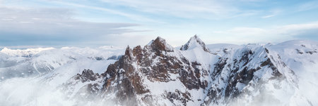 Canadian Mountain Landscape Aerial Nature Background. Squamish, British Columbia, Canada. Sunrise Sky. Panoramic Viewの写真素材
