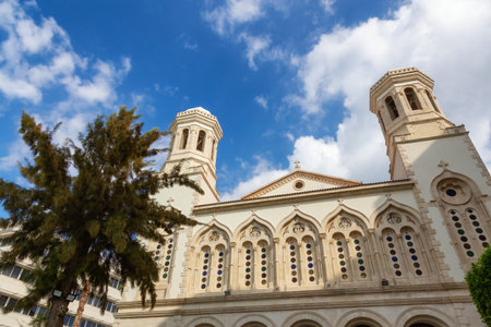 Greek Orthodox Church in Limassol, Cyprus. Cloudy Sunny Day.の写真素材
