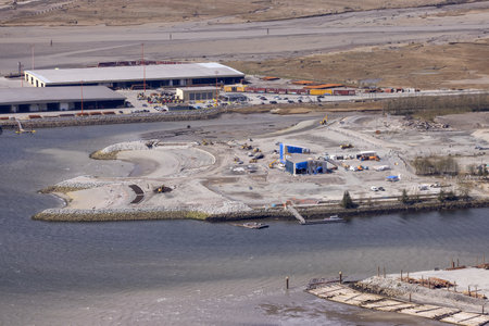Squamish, British Columbia, Canada - April 24, 2023: Aerial View of Industrial Site and Port on Pacific Ocean in Howe Sound.のeditorial素材