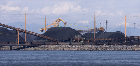 Tsawwassen, Greater Vancouver, British Columbia, Canada - May 19, 2023: Heavy Equipment at Coal export terminal.のeditorial素材