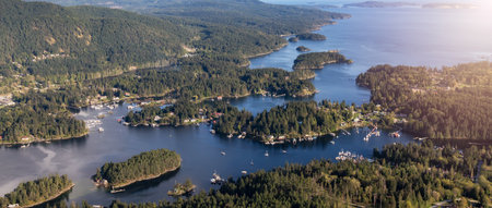 Sunshine Coast, British Columbia, Canada. Beaver Island and Madeira Park. Aerial Panorama Viewの写真素材