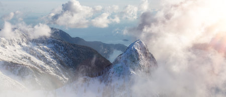 Canadian Mountain Landscape. Nature Background. Howe Sound north of Vancouver, British Columbia, Canada. Aerialの写真素材