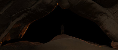 Man Standing in Cave. PNG. Background Cutout. Adventureの写真素材