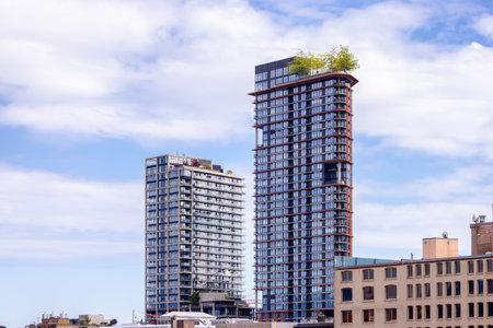 Residential buildings in Downtown Vancouver, BC, Canada. Sunny Blue sky.の写真素材