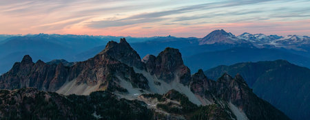 Canadian Mountain Landscape Nature Background. Aerial Panorama. Squamish, British Columbia, Canada. Sunsetの写真素材