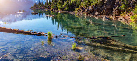 Glacier Lake with trees and Canadian Mountain Landscape. Garibaldi Lake, Whistler, British Columbia, Canada.の写真素材