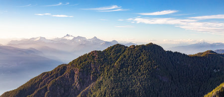 Canadian Mountain Aerial Landscape Nature Background Panorama. British Columbia, Canada.