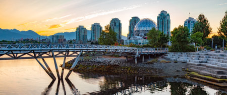 False Creek in downtown Vancouver, British Columbia, Canada. Panorama. Sunrise.の写真素材