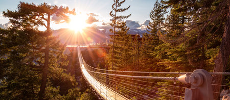 Suspension bridge in Canadian Mountain Landscape. Sea to Sky in Squamish, British Columbia, Canada.の写真素材