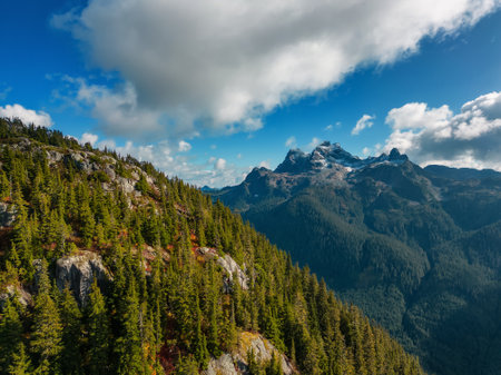 Canadian Mountain Landscape. Fall Season. Aerial Nature Background. Squamish, BC, Canada.の写真素材