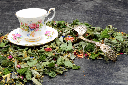 Tea Cup on black background close upの写真素材