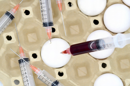 Eggs and syringe in a box photoの写真素材