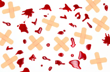 blood and plaster on a white backgroundの写真素材