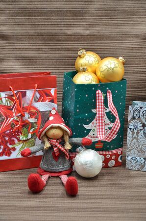 Xmas balls Christmas gifts close up photoの写真素材