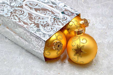 Christmas balls on a white underground close upの写真素材