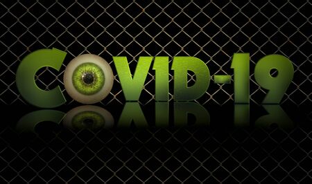 Covid-19 text with chain link backgroundの写真素材