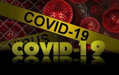 Covid 19 3d text with virus cellの写真素材